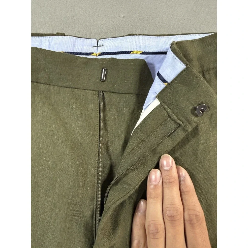 Mens Polo Ralph Lauren 100% Linen Pants In Armidillo Green Size 28x29 Cuffed
